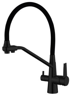 Смеситель для кухни Haiba HB76855-7 с подключением фильтра питьевой воды чёрный матовый